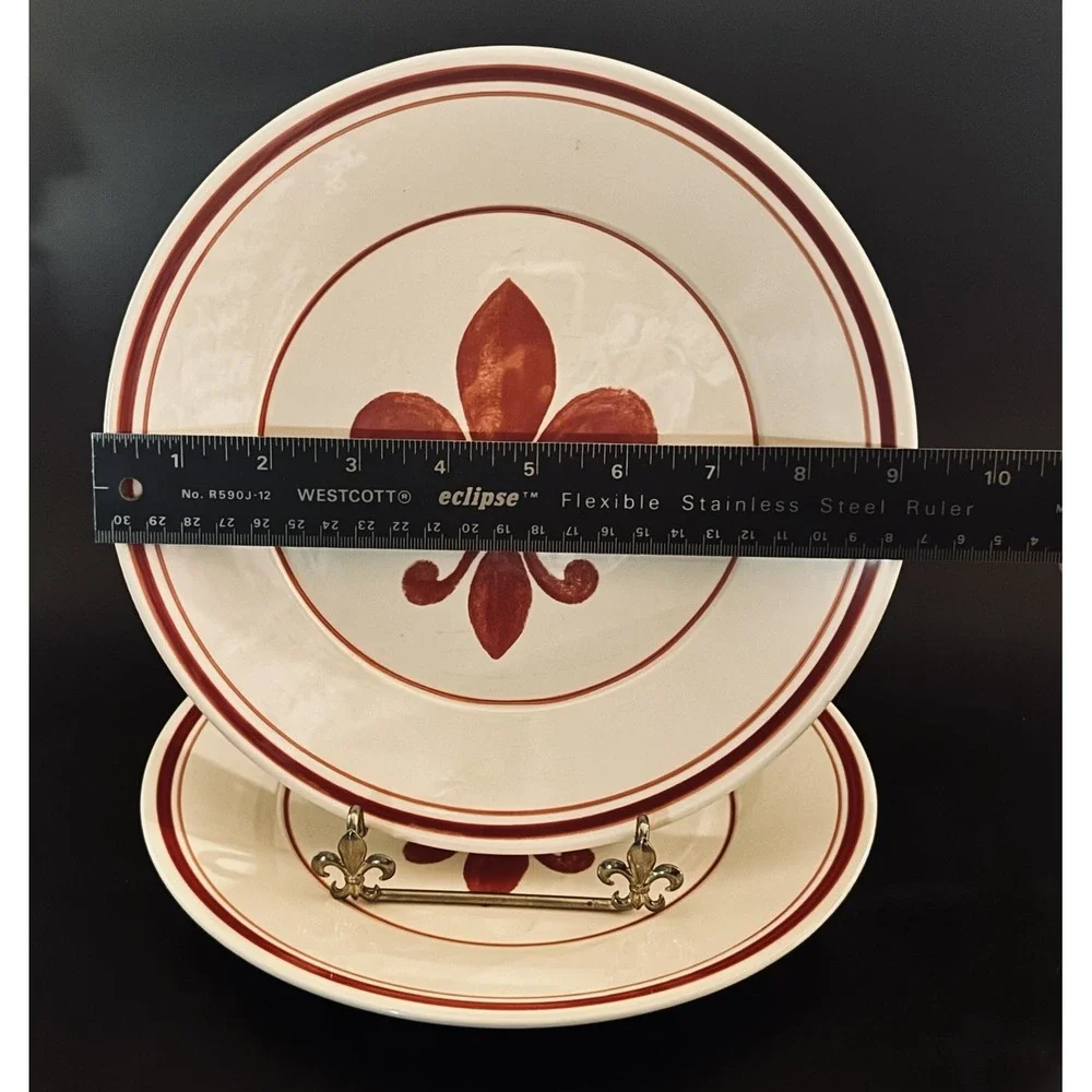 (2) Williams Sonoma Fleur‎ de Lys Red Earthenware Portugal 9